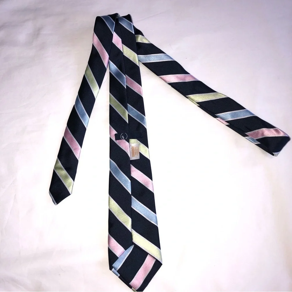 Boys Tie Gymboree Navy Blue Green Pink Striped Spring Easter